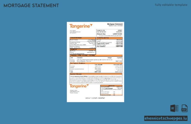 Beispiel eines Hypothekenkontoauszugs der Canada Tangerine Bank (Vorschau)